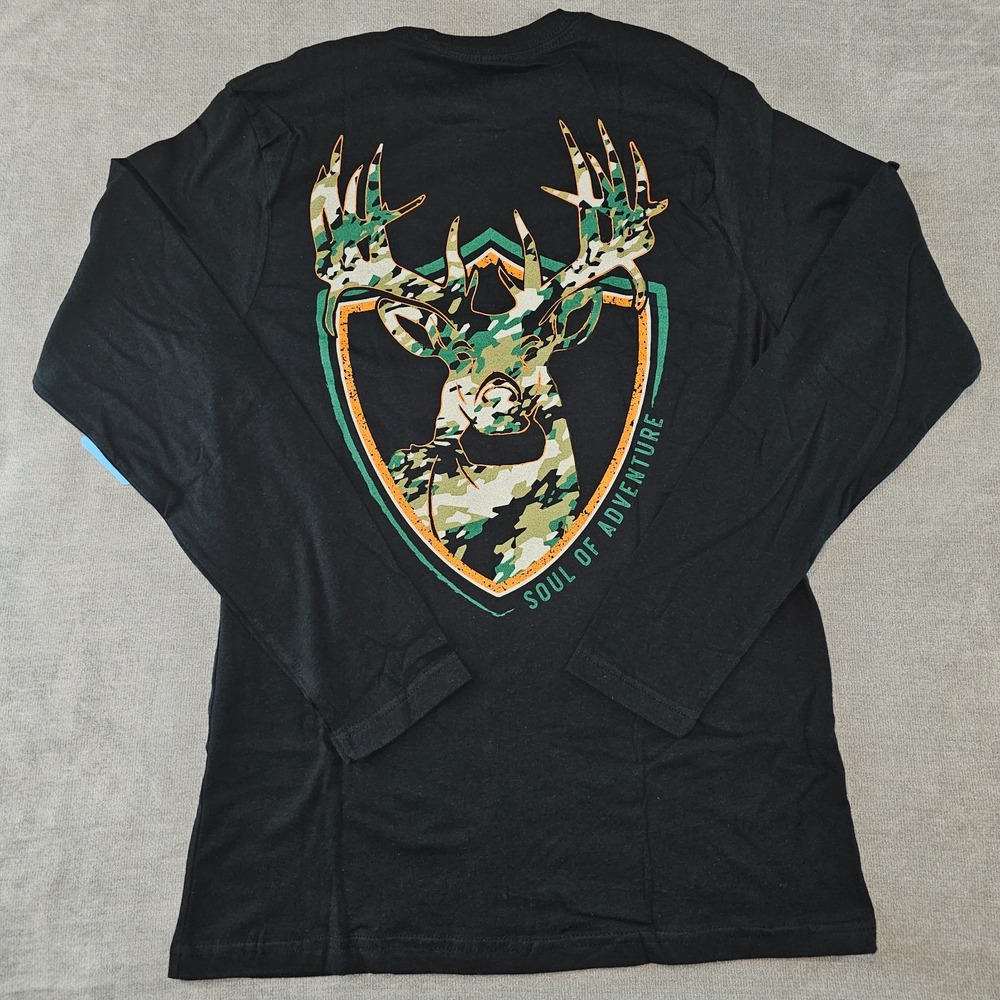 SA Company Mens Black Long Sleeve Shirt Small Graphic Tee Geo Camo Patriot Buck